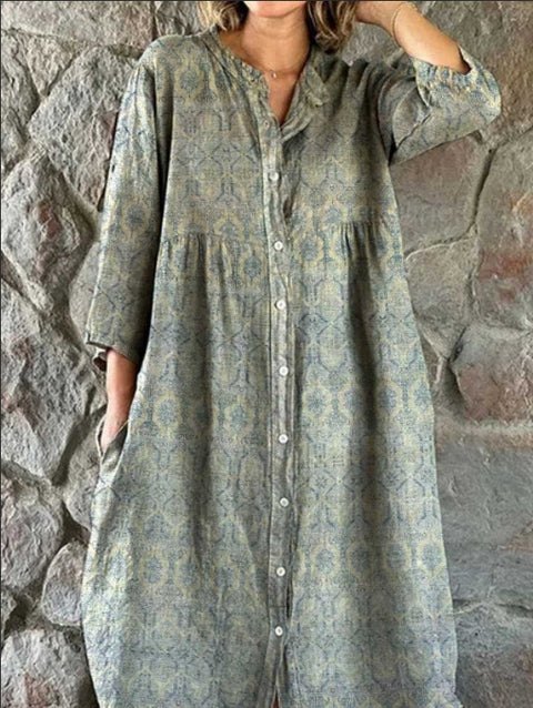 Robe chemise ample à col ras du cou et manches longues pour femme, imprimée, de qualité supérieure, m301050