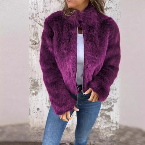 Veste décontractée à col roulé et fermeture éclair en fausse fourrure pour femme, automne et hiver, m301328 