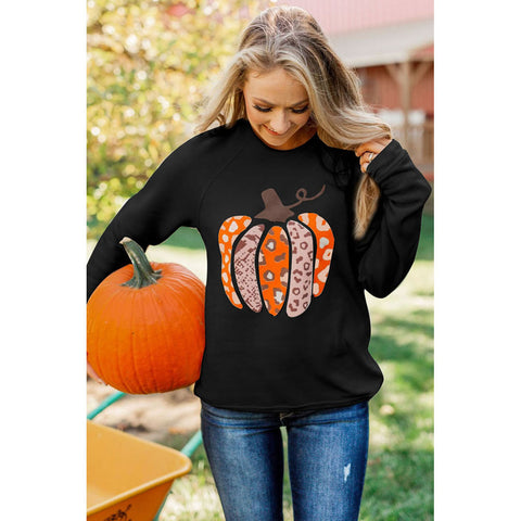 Pull sans capuche à manches longues et imprimé citrouille pour femme M300640 