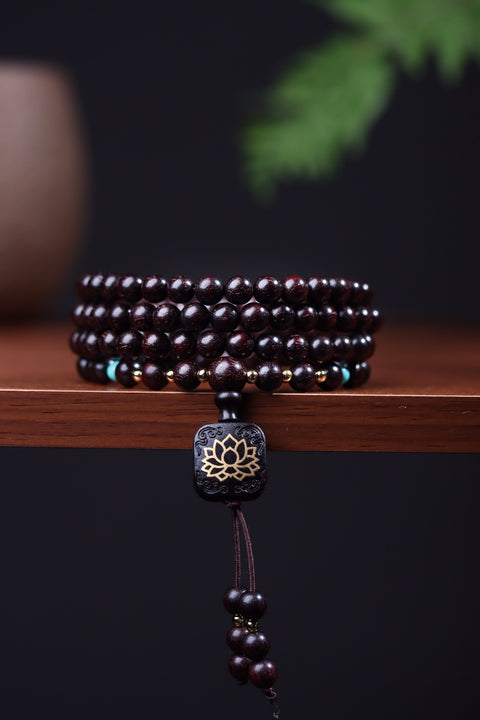 Bracelet en bois de santal rouge de Zambie, perles de Bouddha 0,6 mm, pendentif lotus plat, bracelet pour homme et femme m3331316