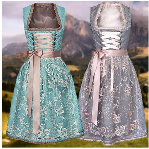 Jupe femme Oktoberfest, col carré, ceinture, tablier en dentelle m300483 