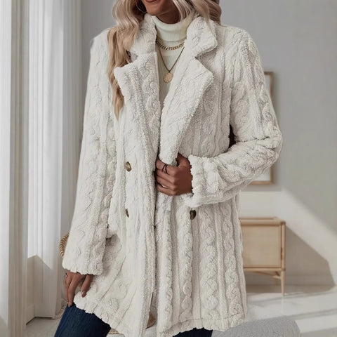 Women's plush jacket comfortable casual thermal suit collar double-breasted medium and long coat m302210