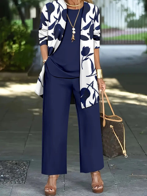 Pink three-piece casual suit women's cardigan wide-leg pants m302761