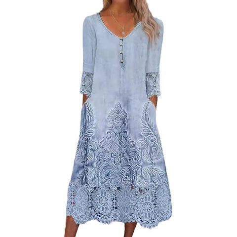 Spitzenspleißkleid, kurzärmliger Damenrock mit Print m300386 