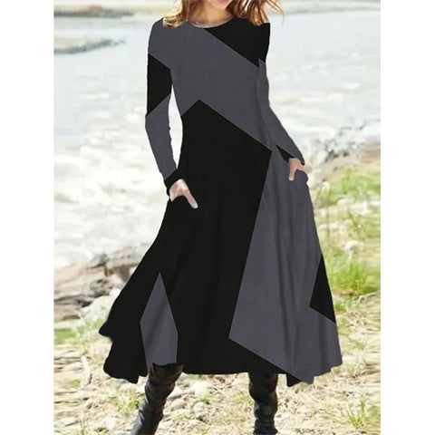 Retro-Stil Mode Herbst und Winter langärmeliges Super-Pendel langes Kleid m300863 