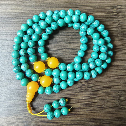 Bracelet multicouches en perles de Bouddha turquoise, ornement tibétain, 108 perles de Bouddha, bracelet enroulé en perles de Bouddha turquoise, fil élastique m3331228