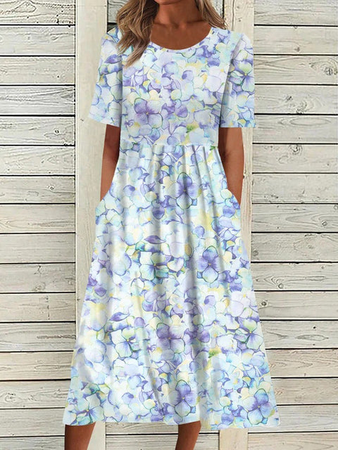 Sommer neues Damen-Swing-Kleid mit mittlerer Taille und lässigem Rundhalsausschnitt und Print m300040 