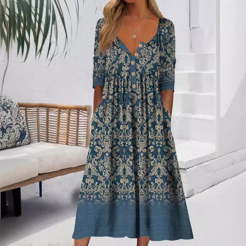 Robe boutonnée avec cardigan à poches imprimé m300714 