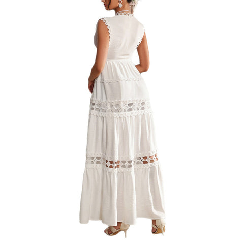 Urlaub stil hohe taille spleißen lange kleid kleid frauen kleidung m301388 