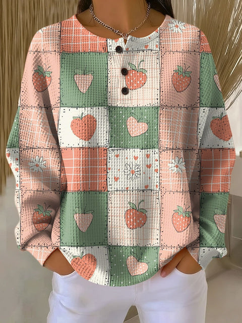 3D digital printing loose casual waffle stand-up collar long sleeve m303065