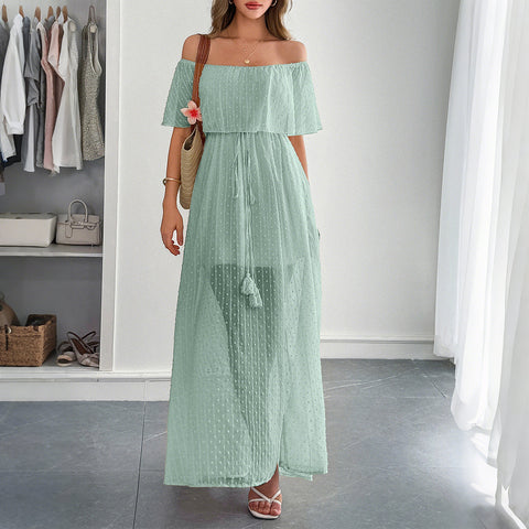 Temperament elegante rohr top taille kurzarm frauen lange kleid kleid m301405 