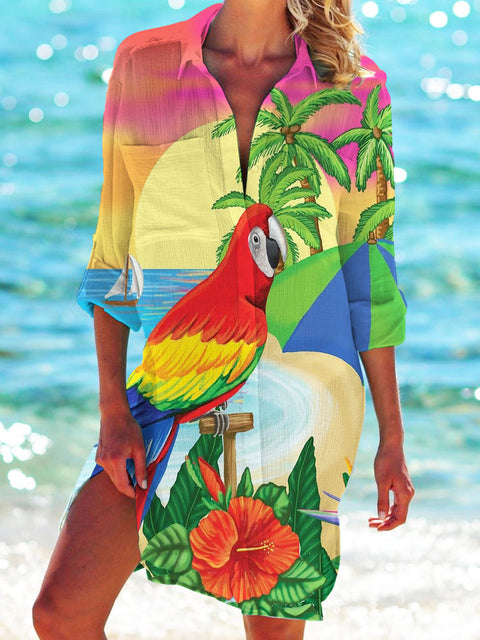 Bikinijacke Shirt Badeanzug Strickjacke Damen bedruckt Resort Strandshirt m301274 