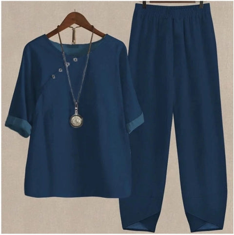 Ensemble deux pièces haut et pantalon imprimé à manches fendues m300036 