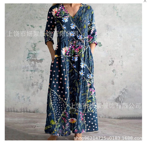 3D printing summer casual loose long-sleeved dress m301729
