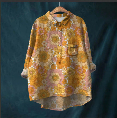 Chemise à manches longues en lin et bambou, à revers, polyvalente et tendance, m301040