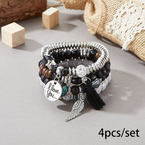 Nouveau bracelet bohème créatif à pompons et perles multicouches m3331286