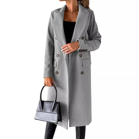 Jacket versatile woolen coat solid color long sleeve double breasted pocket m300579