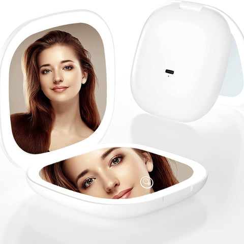 Miroir cosmétique portable à LED double face avec lumière, miroir de poche, cadeau M3330714