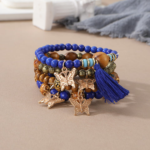 Nouveau bracelet bohème créatif à pompons et perles multicouches m3331286