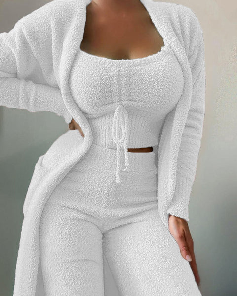 Ensemble pyjama trois pièces en peluche à lacets, ensemble décontracté, vêtements de détente m301066 