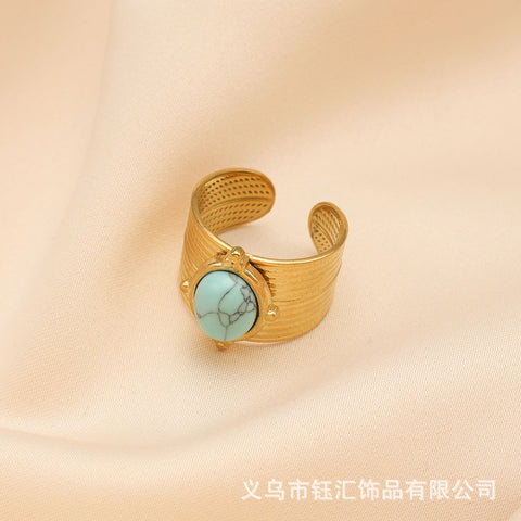 Bague de luxe légère en acier titane plaqué or, résistante à la décoloration, m3331184
