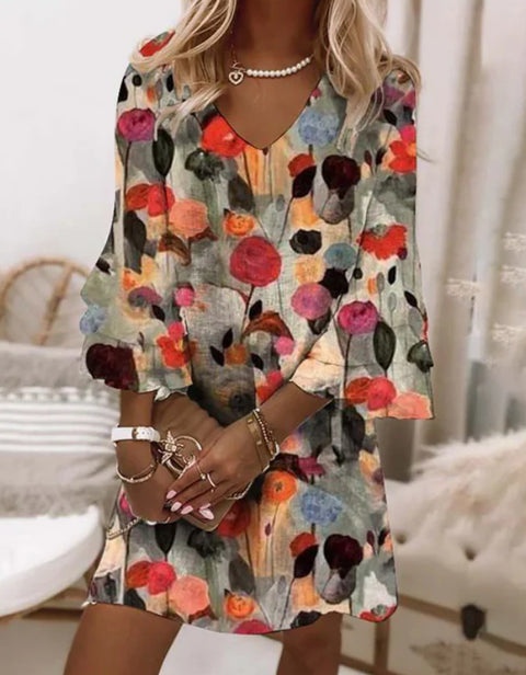 Ärmelloses Kleid mit V-Ausschnitt und 3D-Digitaldruck m301223 