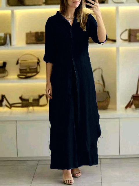 Elegantes Set aus eng anliegendem Langarmhemd und Hose aus Baumwolle und Leinen mit weitem Bein, m301063 