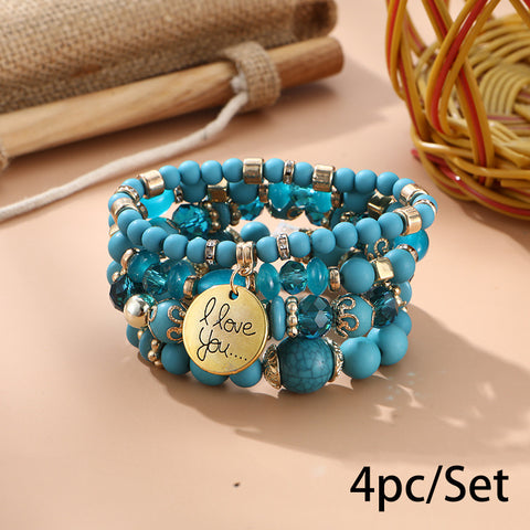 Nouveau bracelet bohème créatif à pompons et perles multicouches m3331286