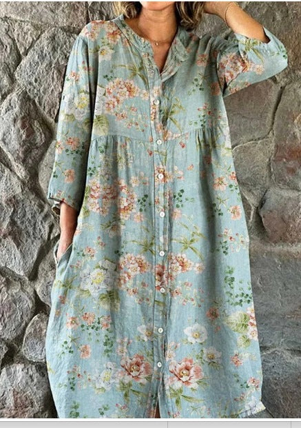 Robe chemise ample à col ras du cou et manches longues pour femme, imprimée, de qualité supérieure, m301050