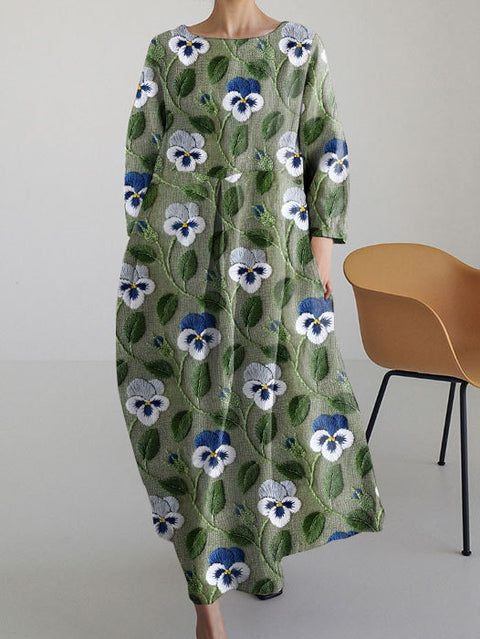 Robe ample à col ras du cou et manches longues imprimée haut de gamme m301044