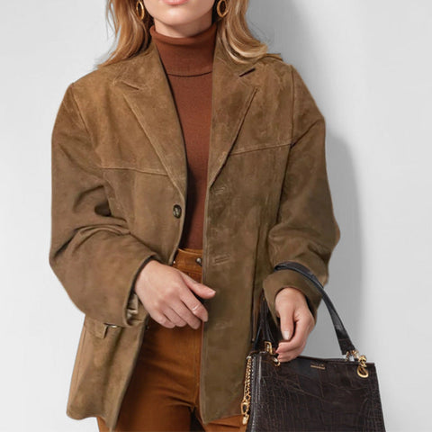 Women's temperament women's retro brown loose pocket long-sleeved blazer women's m301193