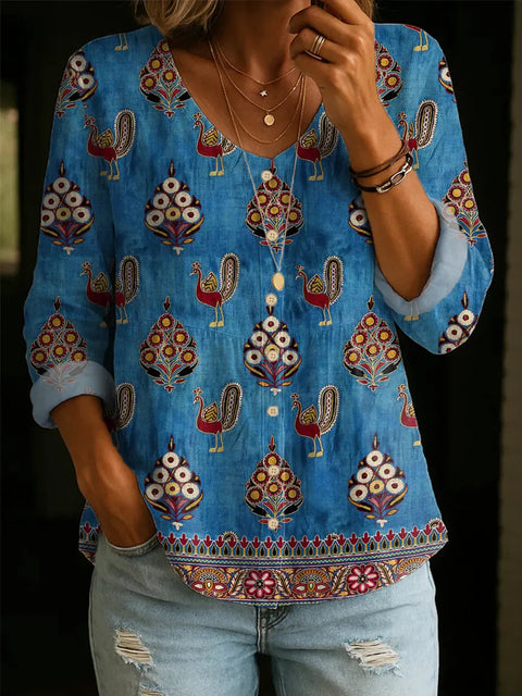 Crew neck women's flower 3D printed top m303179