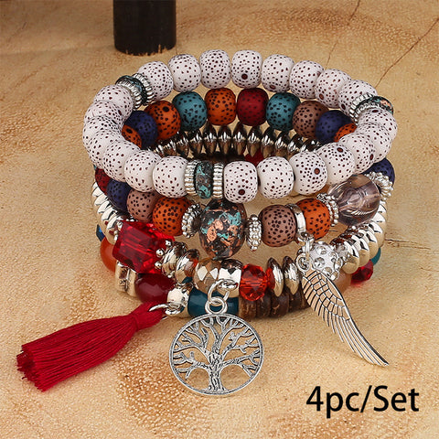 Nouveau bracelet bohème créatif à pompons et perles multicouches m3331286