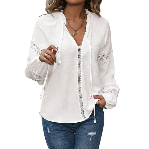 Herbst neue langärmelige Spleißen Jacquard Shirt Frauen m300848 