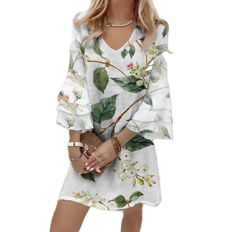 Bedrucktes Minikleid mit V-Ausschnitt und 3/4-Ärmeln für Damen m300699 