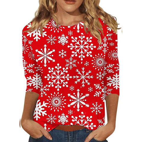 Pullover mit Rundhalsausschnitt und 7/4-Ärmeln, Pflanzenblumen und 3D-Druck, m300615 