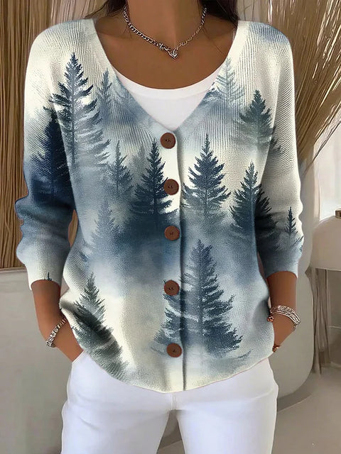 Button women's printed long-sleeved top m302156