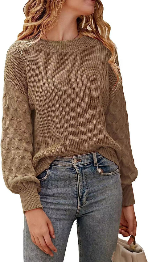 Langärmliger Rundhalspullover mit Pendler-Laternenärmeln, Strickoberteil m300511 