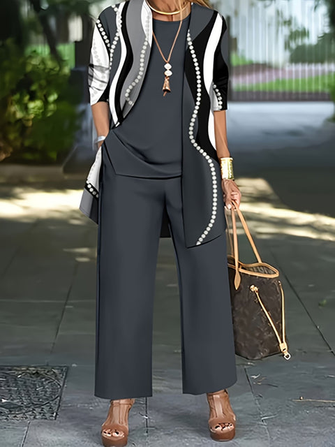 Jacket with vest top and elegant slacks 3-piece women's set m302760