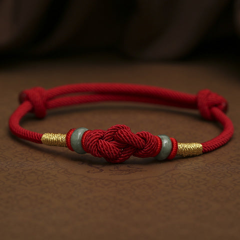 Handgewebtes Armband aus rotem Seil, Paargeschenke für Männer und Frauen, glückverheißendes Jahr der Schlange, Diamantknoten, Handseil aus Jadeperlen m3331253.