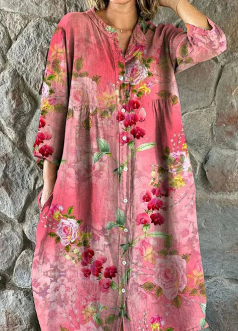 Robe chemise ample à col ras du cou et manches longues pour femme, imprimée, de qualité supérieure, m301050