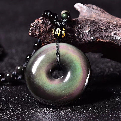 Anhänger mit Sicherheitsschnalle aus natürlichem Obsidian, Jade-Anhänger, goldener Talisman für Damen mit schillerndem Stein im Geburtsjahr, m3331250