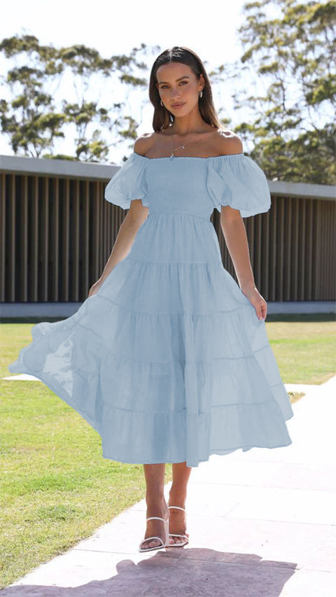 Robe longue imprimée à manches bouffantes et épaules dénudées pour femme M300282 