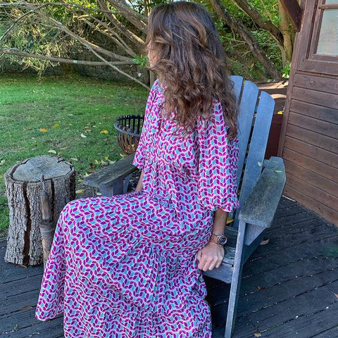 Robe à manches bouffantes à imprimé géométrique, jupe de rue frite m300902 