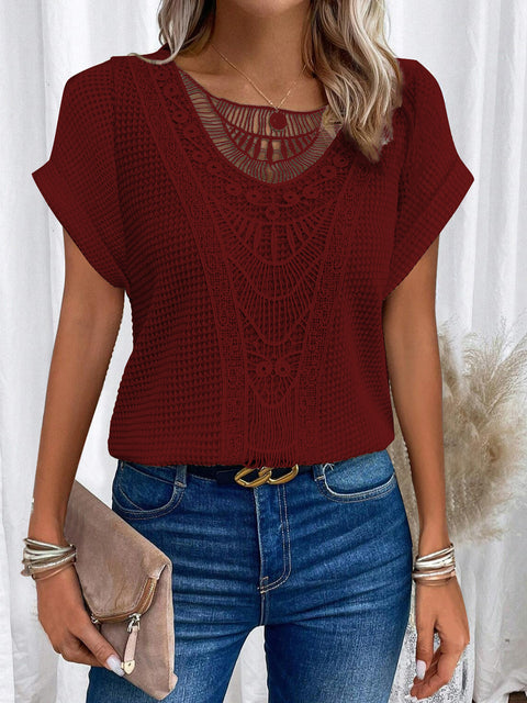 Lace splicing short-sleeved t-shirt spot cross-border women's clothing m301776