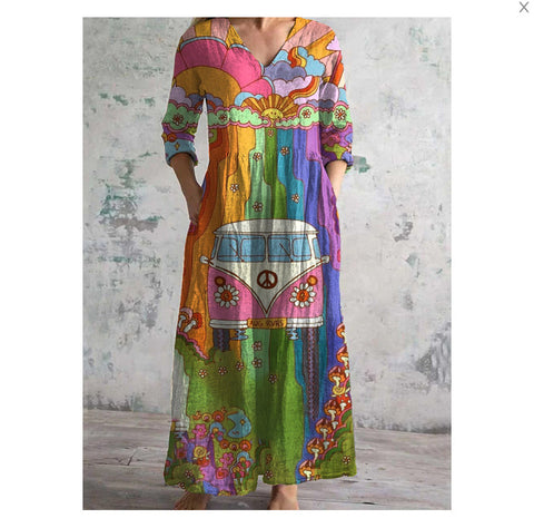 3D printing summer casual loose long-sleeved dress m301729