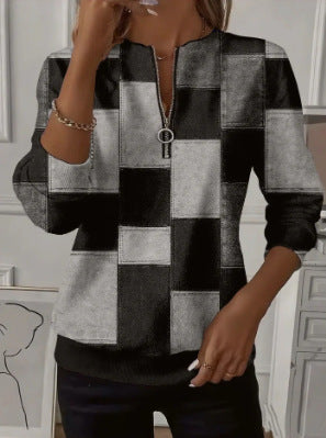 3D printed long-sleeved half-open zipper sweater for women m303052