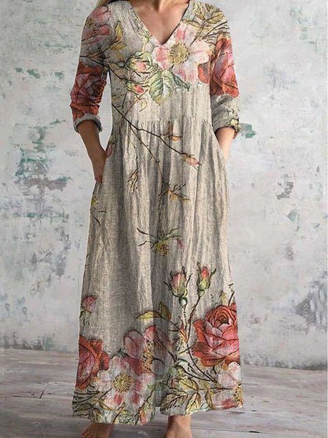 Robe mi-longue à imprimé floral pour femme m301039