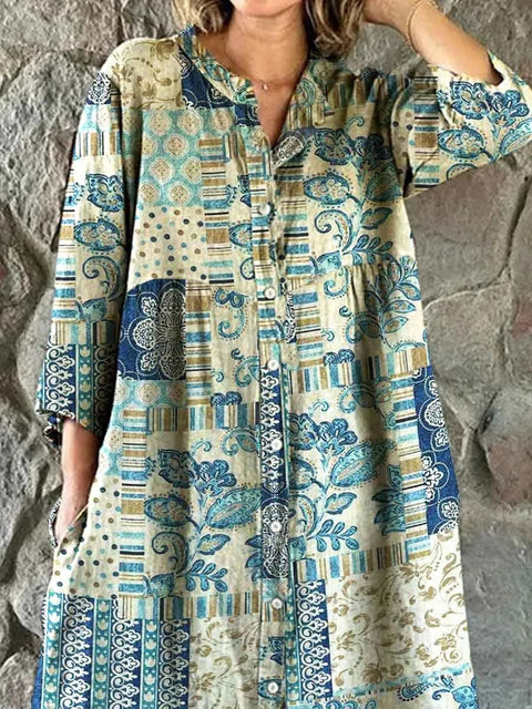 Robe chemise ample à col ras du cou et manches longues pour femme, imprimée, de qualité supérieure, m301050