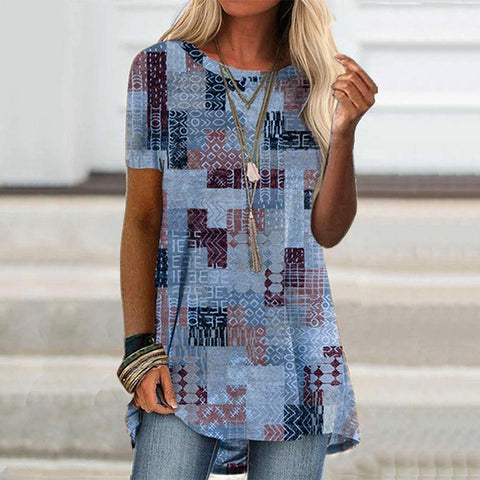 Popular round neck casual ethnic style retro printed short-sleeved T-shirt m301756